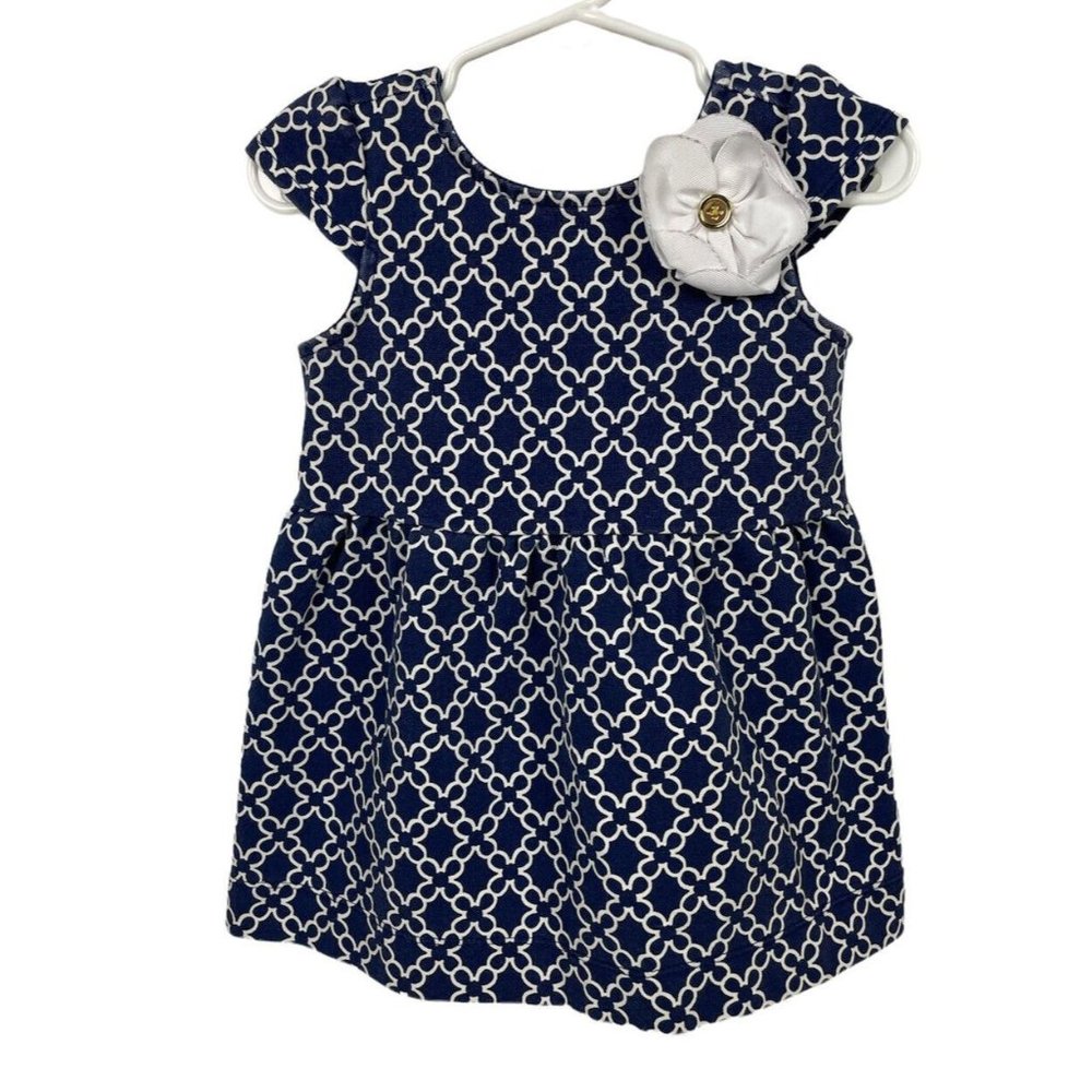 Janie and Jack Watercolor Oasis Dress Blue White Geometric Flower 12-18 Mo 12 18